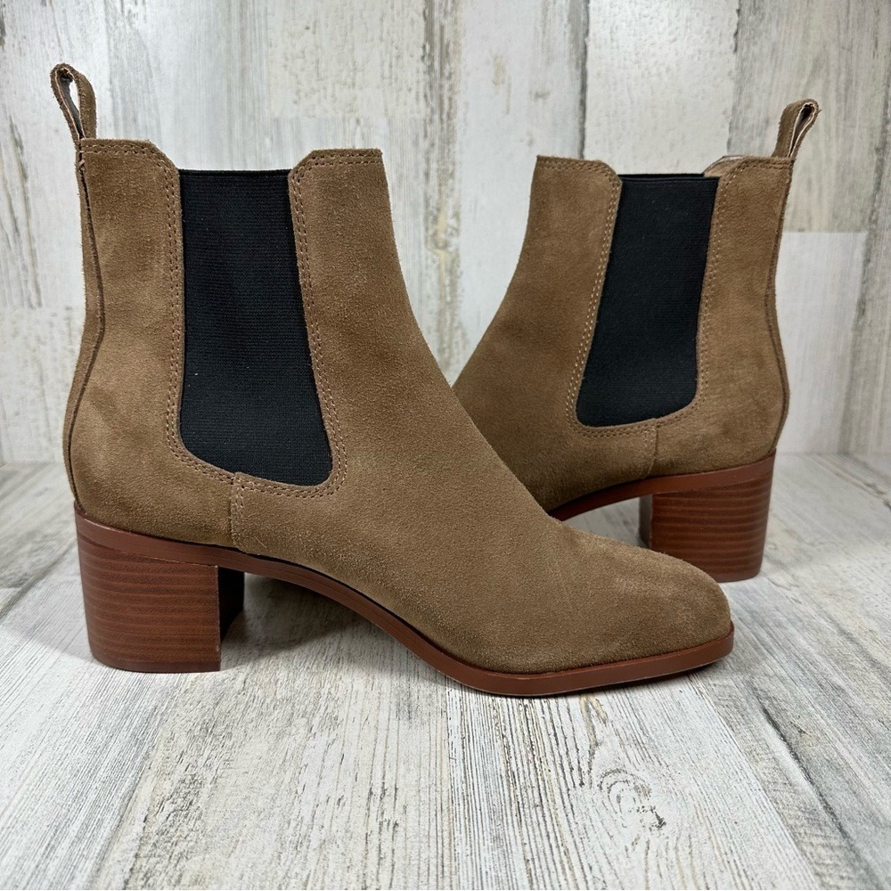Steve Madden Ankle Boots Rhiannon Chelsea‎ Brown Suede Block Heel Minimalist - Picture 7 of 13